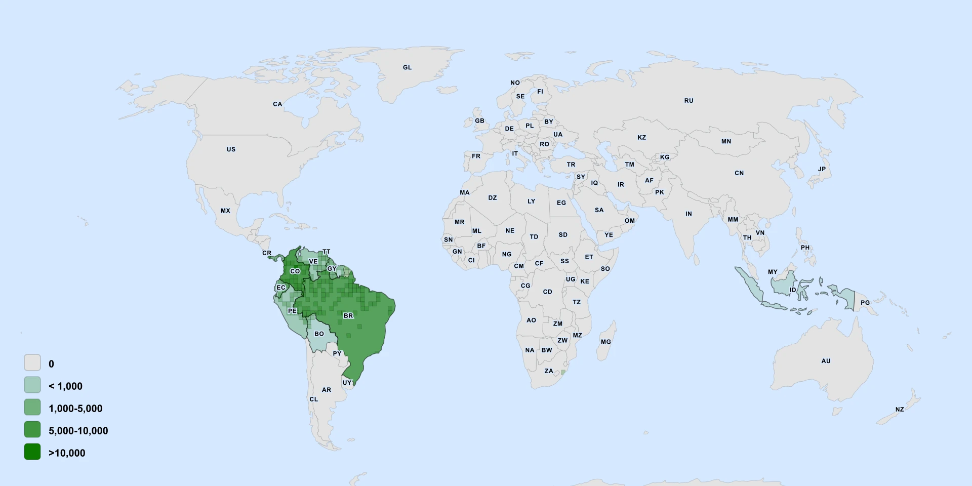 Carte de répartition : Baboonwood (Virola surinamensis)
