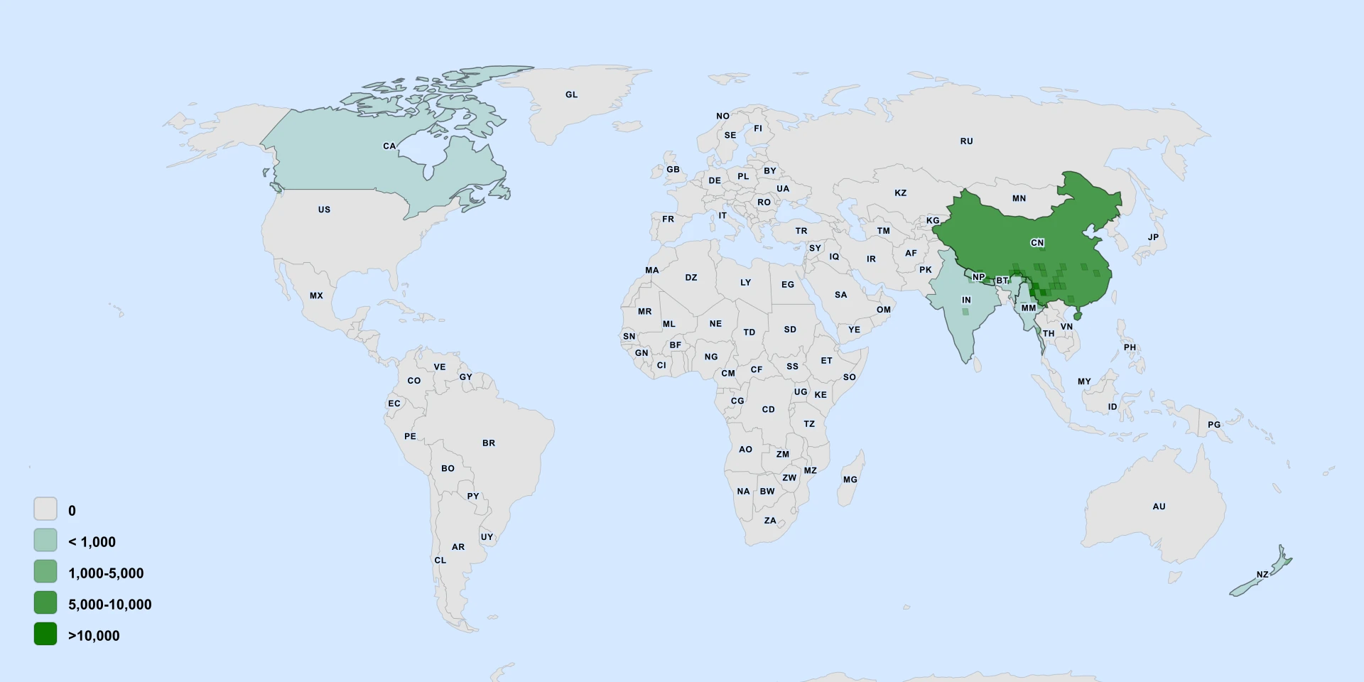 Carte de répartition : Prickly Ash (Zanthoxylum oxyphyllum)